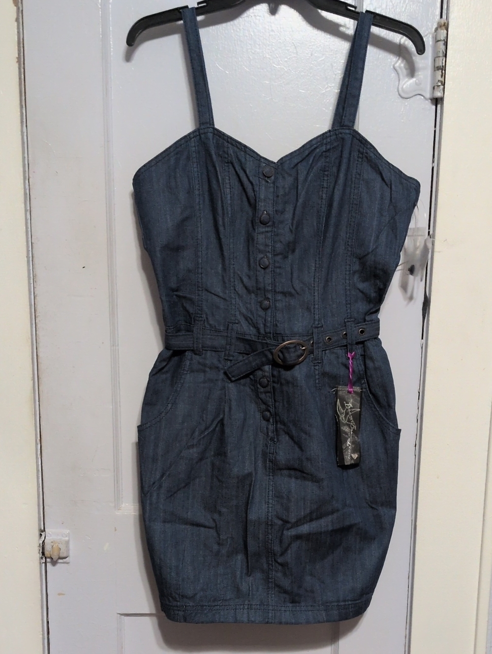 Boom Boom Jeans Dark Blue Denim Midi Dress with Belt